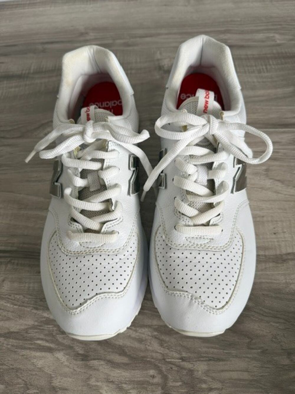 New Balance 574 Men's Metallic White Leather Sneakers-Size 12 US